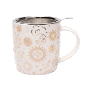 Porcelæns tekrus med astrologiske symboler og infuser – 400 ml.