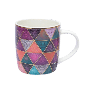 Bone China tekrus med farverigt patchwork-mønster og infuser.