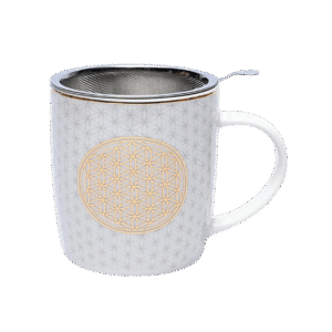 Bone China tekrus med motivet “Livets Blomst” og infuser.