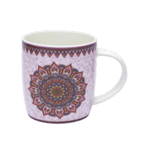 Dekorativt lilla tekrus i gaveæske – mandala design, 400 ml.