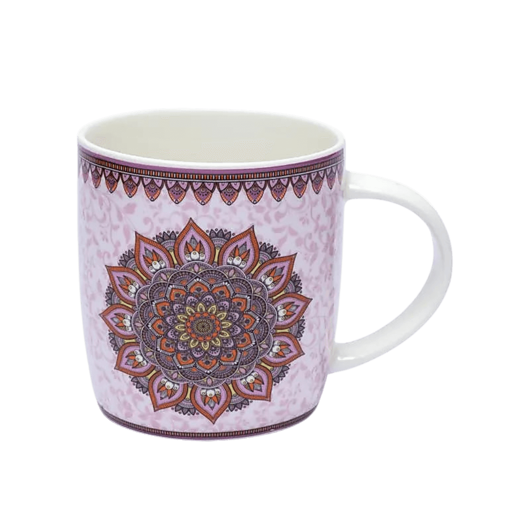 Dekorativt lilla tekrus i gaveæske – mandala design, 400 ml.