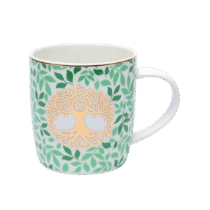 Hvidt porcelæns tekrus med symbolsk “Livets Træ” design – 400 ml.