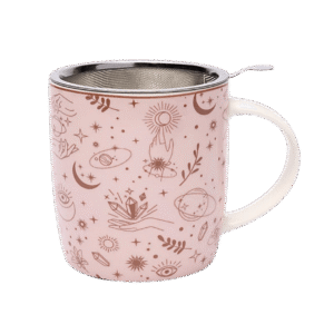 Keramik tekrus med mystiske symboler og stål infuser – 400 ml.