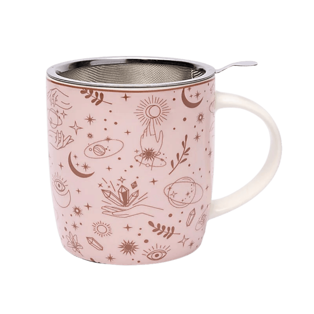 Keramik tekrus med mystiske symboler og stål infuser – 400 ml.