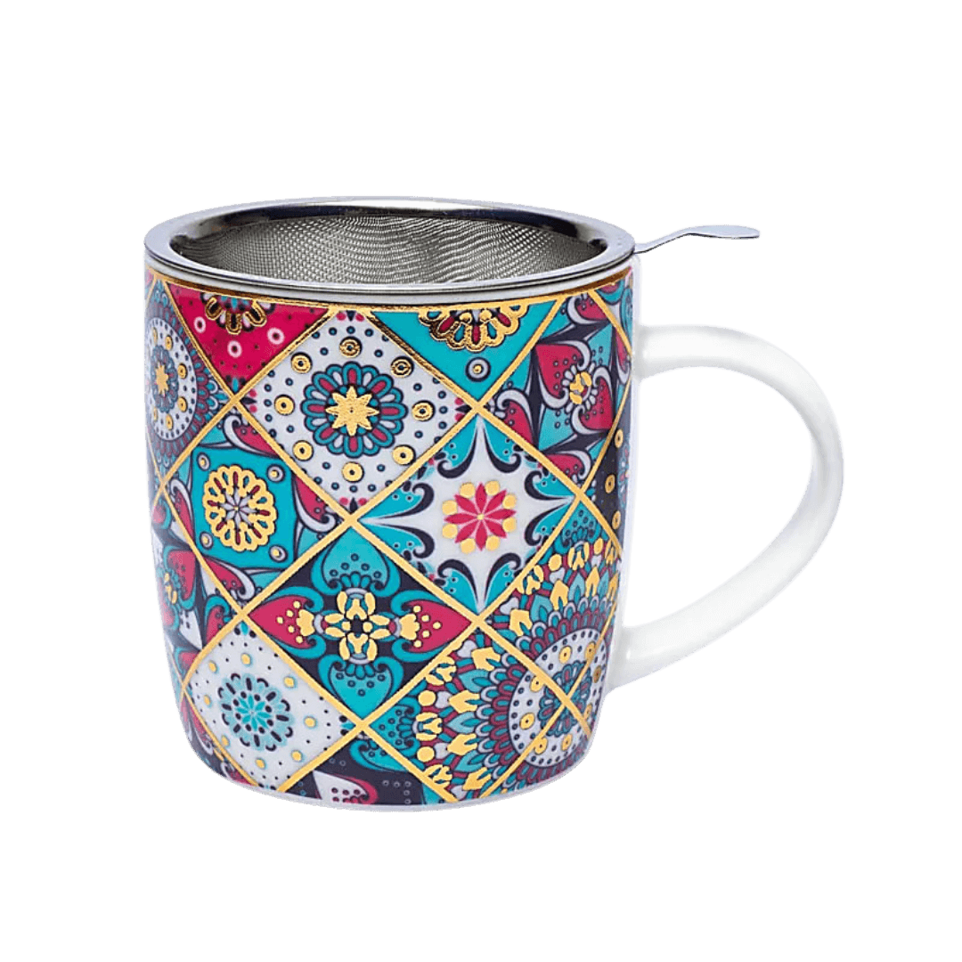 Farverigt “Oriental” tekrus med eksotisk print og infuser